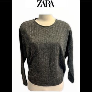 Zara gray metallic glitter gold long sleeve knit sweater size medium